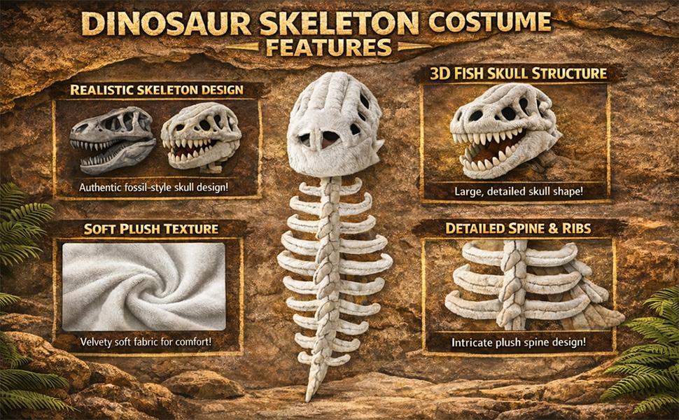 2026 New Dinosaur Skeleton Costume, 3D Spinosaurus Skull Mask & Plush Spine, for Dress-Up Play #HHW
