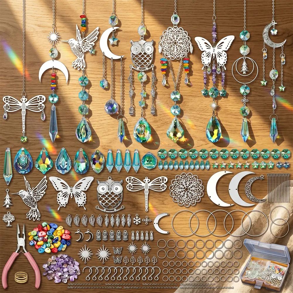 DIY Suncatcher Kit 460pcs Sun Catchers Making Supplies Art and Crafts for Adults Hanging Prism Sun Catcher with Crystals Ball Indoor Window Home Wedding Garden Festival Decor Gifts