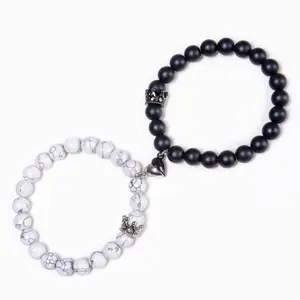 Magnetic bracelet set, heart-shaped crown bracelet for couples, friendship bracelet, suitable for both men and women.