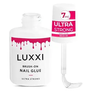 LUXXI Brush On Nail Glue for Press On Nails - Precision Applicator, Quick Air Dry Adhesive for Nail Tips, Artificial & Acrylic, Long Wear Hold, No Uv Lamp Needed | Pink Gel - 0.24oz