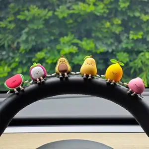 Fruit Car Rearview Mirror Decor, 6pcs PVC Mini Fruit Figurines, Cute Avocado Lemon Watermelon Ornaments, Car Interior Ornaments, Car Interior Accessories, Unique Gifts for Friends Family, Car Decoration Set