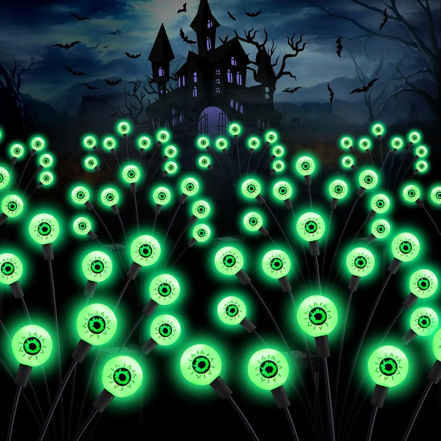 ASMAD Halloween Decorations Outdoor Solar Scary-Eyeball Lights, 4Pack 32LEDs Green Eyeball Swaying Firefly-Lights, Waterproof Solar-Path-Lights for Garden/Yard/Patio/Party Decorspooky season decor, spooky yard decor, halloween yard decor, halloween gift f