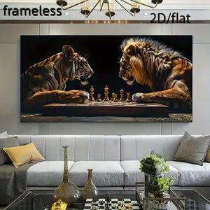 1 piece of modern tiger chess canvas painting art wall decoration, living room modern canvas poster, bedroom and living room decoration 2D flat printing frameless painting
