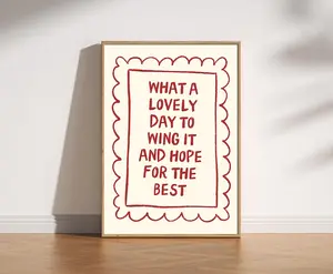 [No Frame] Fun Home Wingin' It Quote Print, Funny Mid Century Modern Poster, Hallway Decor