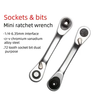 1/4 Inch Dual Head Ratchet Wrench Set 2 in 1 Quick Release Mini Socket Wrench for Bits and Sockets Universal Double Ended Hand Tool