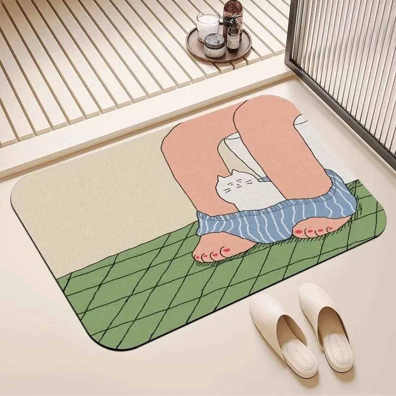 Cuttable Diatomite Absorbent Bath Mat - Abstract Print, Non-Slip Quick-Drying, for Indoor Bath Bathroom Doorway