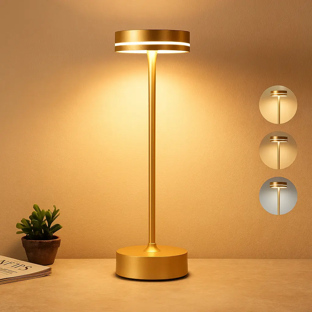 FUNTAPHANTA Cordless Table Lamp, Hand-Painted Aluminum Portable Desk Lamp,Rechargeable Battery with USB-C Fast Charge, Eye-Caring Stepless Dimmable Touch LED Nightstand Light for Bedroom Fabric