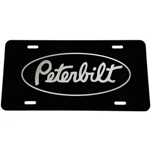 Peterbilt Oval Semi Truck Tag, Black Aluminum License Plate Gift