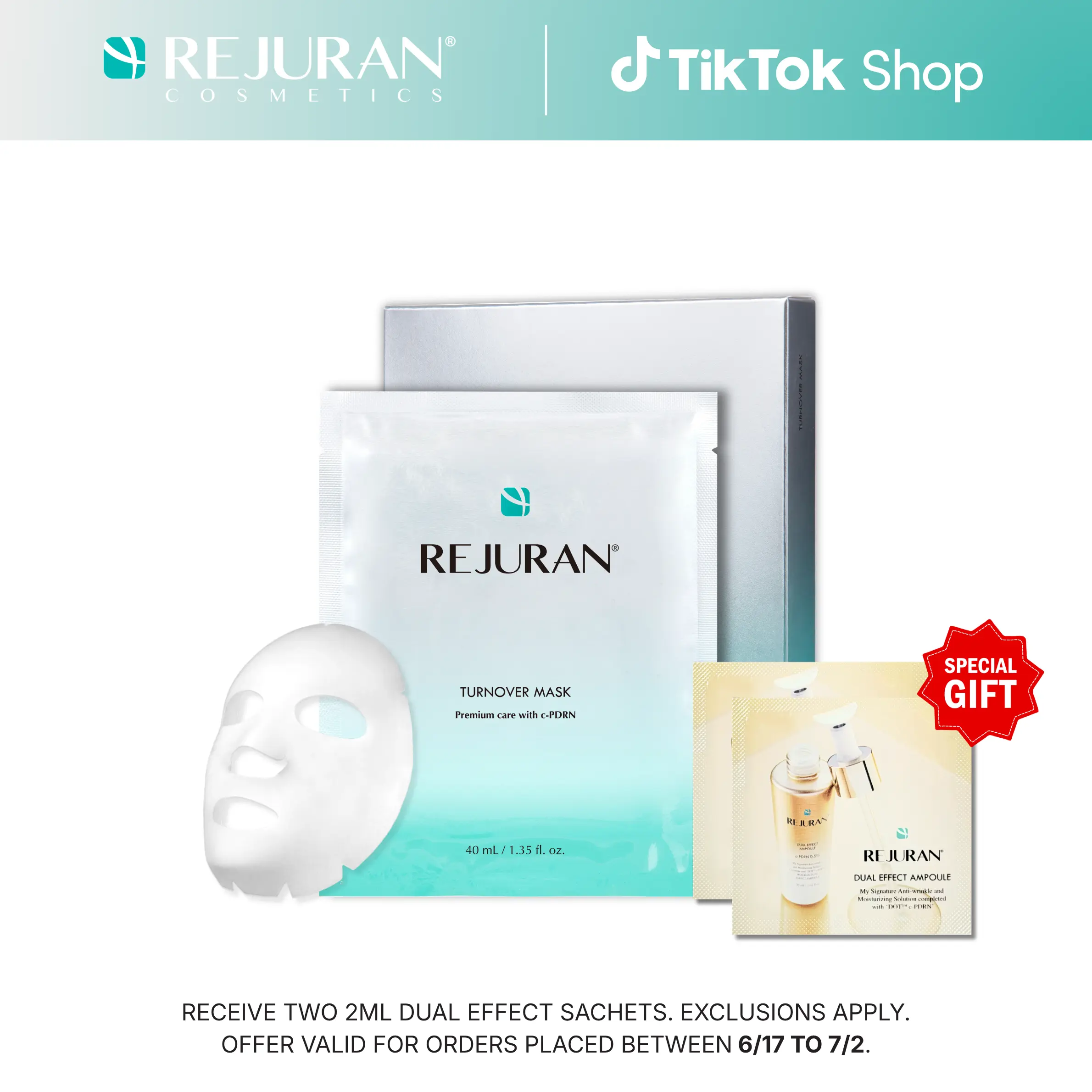 REJURAN Turnover Mask, c-PDRN - Skin Repair, Firming, and Deeply 
