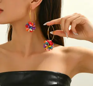 Women's Cute Candy-Colored Random Beaded Dangle Flower Cluster Earrings, Bohemian Whimsical Bead Work Jewelry, Stylish Casual Vibrant Gifts, Dangle Earrings