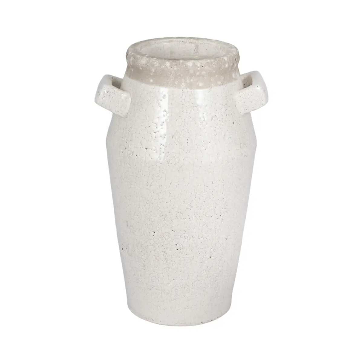 Sagebrook Home 20339-02 14 in. Squared Handle Decorative Ceramic Terracotta Crackle Vase - Gray & White, Decorative Vases, Ceramic Vases