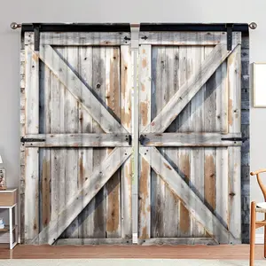 Wooden Grain Door Curtain, 1 Set Barn Door Printing Door Curtain, Decorative, Home Decor for Living Room Bedroom Study Room, Room Divider Curtain