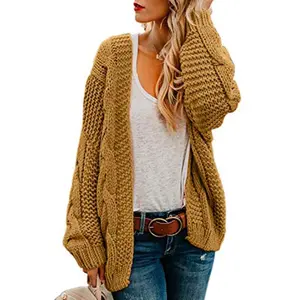Women's Oversized Chunky Open Front Cardigan Sweaters Cable Knit Long Sleeve Cardigans Outwear Coats Tops Casual