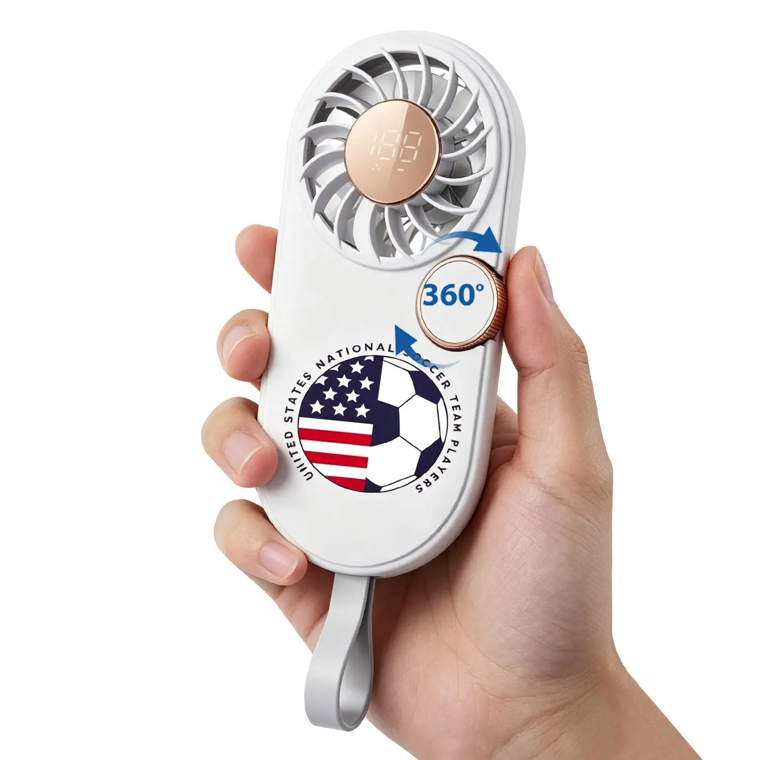 X90【High Speed Handheld Fan】100 Speeds LED Display, 1200mAh Rechargeable Battery, Strong Wide Coverage Airflow, Equipped with 4 Fashion Stickers, Portable Mini Fan for Travel Concert Sports, White