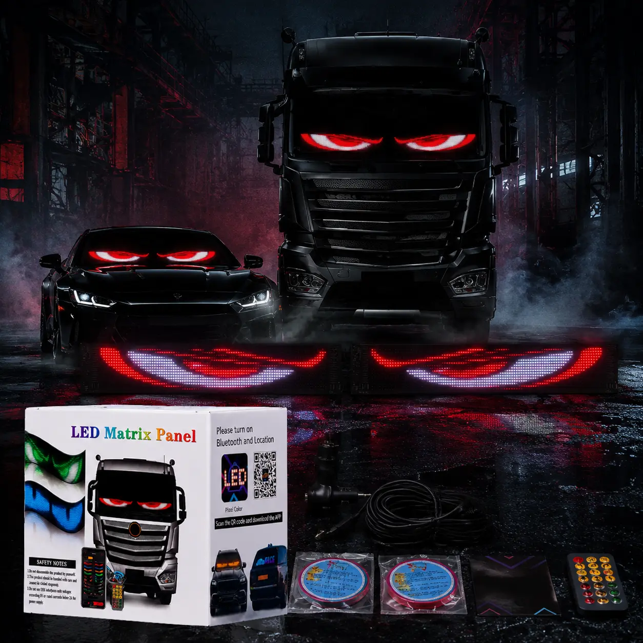 Eyes For Car windshield, Devil eyes For Vehicle: Programmable, Bluetooth APP Control, Pre-made Animations & Customizable Text LED Sign for car