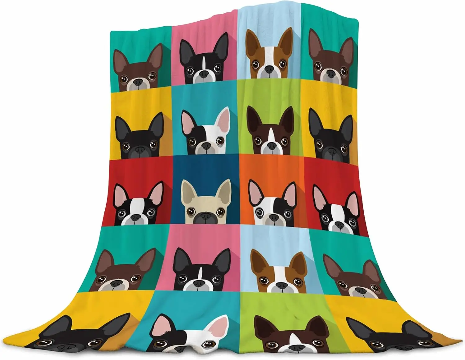 [SummerVibes] Boston Terrier Puppies Throw Blanket Flannel Fleece Bed Blanket Cozy Air Conditioning Blanket Plush Blankets & Throws for Bedroom Living Sofa Car