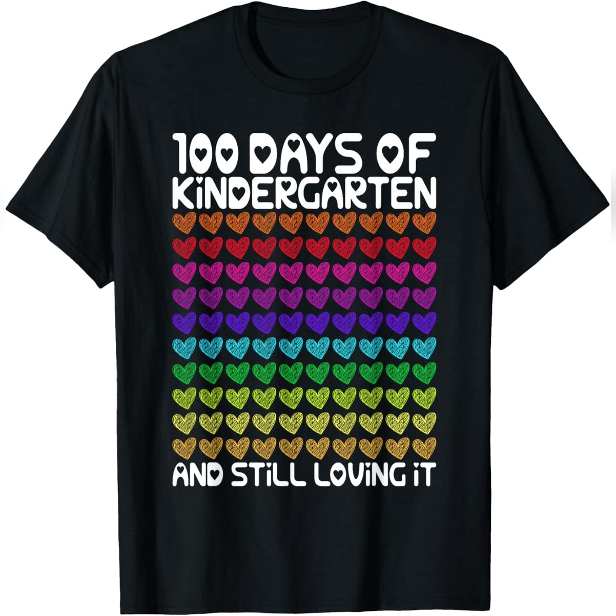 100 Days Of Kindergarten And Still Loving It Hearts 100th T-Shirt Comfy Everyday T-Shirt