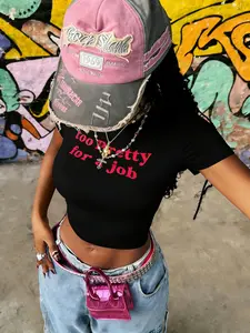 Too Pretty for a Job White Baby Tee | Casual Y2K Slogan Streetwear Top | Premium Stretchy Fabric | Edgy Feminist Aesthetic | Slim-Fit Cropped Cut | Eye-Catching Bold Slogan Print | Versatile Daily Wear | Perfect for Y2K/Feminist Style Fans