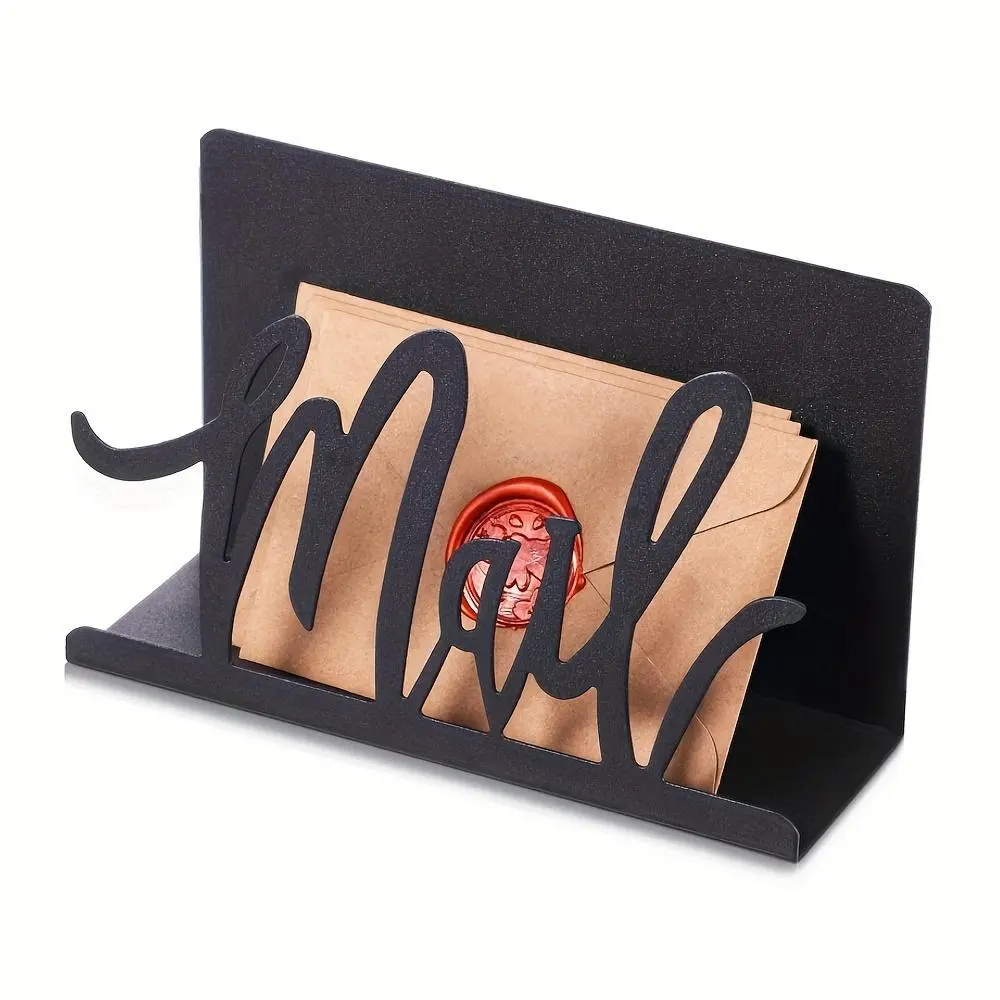 Metal Mail Organizer - Freestanding Open Cup Holder Organizer with Booklet Letter Racks, Tabletop Desktop Holder for Home, Office
