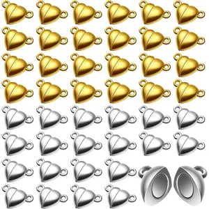 48 Pieces Heart Shaped Magnetic Clasps for Jewelry Gold Silver Bracelet Clasps Closures Magnetic Breakaway Converter for Bracelet Necklace DIY Making Wedding Jewelry Accessories