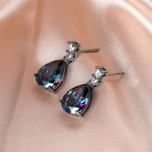 Mystic Alexandrite Teardrop Rainbow Drop Dangle Hook Zirconia Earrings Silver Jewelry