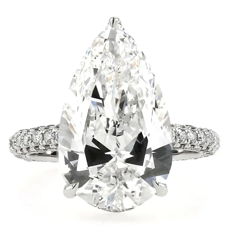 PEAR SOLITARE THREE ROW PAVE RING 7.01CT with Elegant Pear-Shaped lab grown  diamond Gia certified and Dazzling Pave Setting