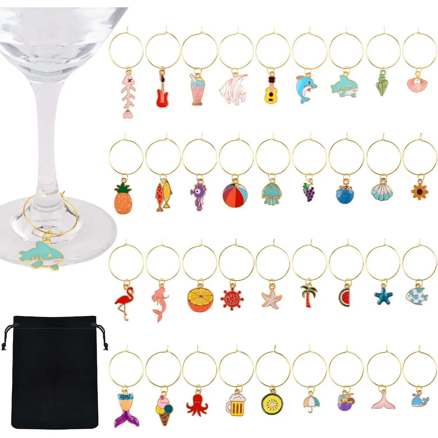 36Pcs Wine Glass Charms for Stem Glasses - Tags Tasting Party Decorations