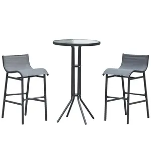 Outsunny 3 Piece Bar Height Outdoor Bistro Set for 2, Round Patio Pub Table 2 Bar Chairs with Comfortable Design & Strong Build, Tan