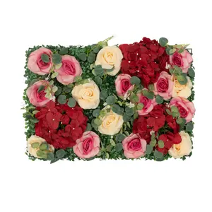 Rose Hydrangea Flower Wall Backdrop 6 Pcs Artificial Flower Wall Panels Faux Hanging Floral Backdrop for Flowers Panel Decor Party Wedding