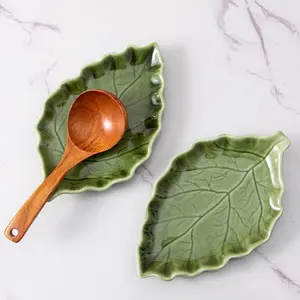 Ceramic Leaf Spoon Rest, Cute Cooking Spoon Holder, Large Ceramic Pot Ladle Rack, Kitchen Counter Decor, Three Colors Available, Kitchenware