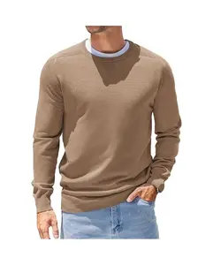 COOFANDY Mens Sweater Crewneck Pullover Long Sleeve Lightweight Sweater Plain Knit Silm Fit light-brown M