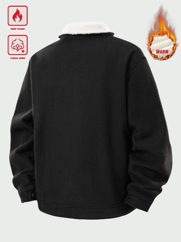 Men's Winter Corduroy Fleece Lined Thick Warm Workwear Jacket with Multiple Pockets, Suitable for Office and Commuting, Outdoor Sports Winter Coat