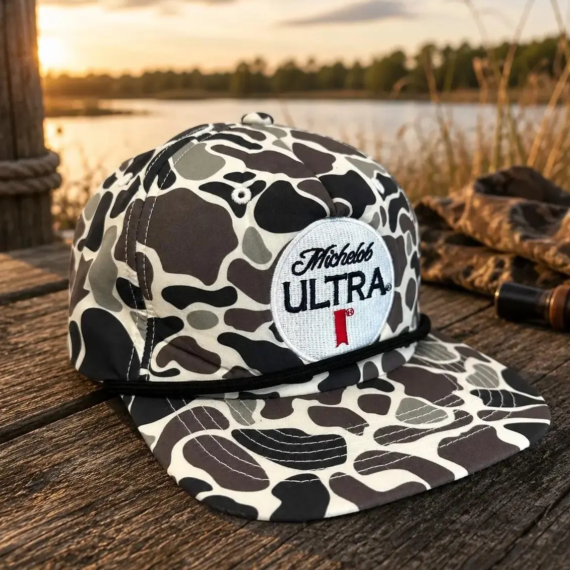 [SAVE upto 50%] Michelob Ultra Duck Camo Rope Snapback Hat for Men, Vintage Beer Trucker Cap, Flat Bill Hunting Hat, Waterfowl Duck Hunting Snapback, Outdoor Camo Hat Gift for Hunters
