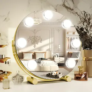 New Vanity Mirror With Lights Hollywood Mirror With Lights & 7 LED Dimmable Bulbs 12-inch Makeup Mirror With Smart Touch Control & 3 Color Lighting 360° Rotation For Bedroom (Golden) Decor Glass
