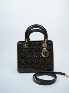 Pre-owned Dior patent Shoulder Bags Christian Cannage Medium Lady Brown