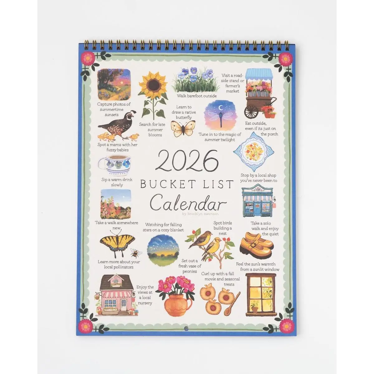 Brooklyn Swenson 2026 Spiral-Bound Bucket List Calendar, 9x24in Uncoated Matte Cardstock Monthly Budget Planner & Personal Organiser Notebook, Personal Organisers