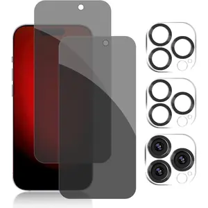 [2+2 Pack] iPhone 15 Pro Max Privacy Screen Protector with Camera Lens Protector Full Coverage Anti-Spy Tempered Glass Film 9H Hardness Upgrade Edge Protection Easy Installation Bubble Free