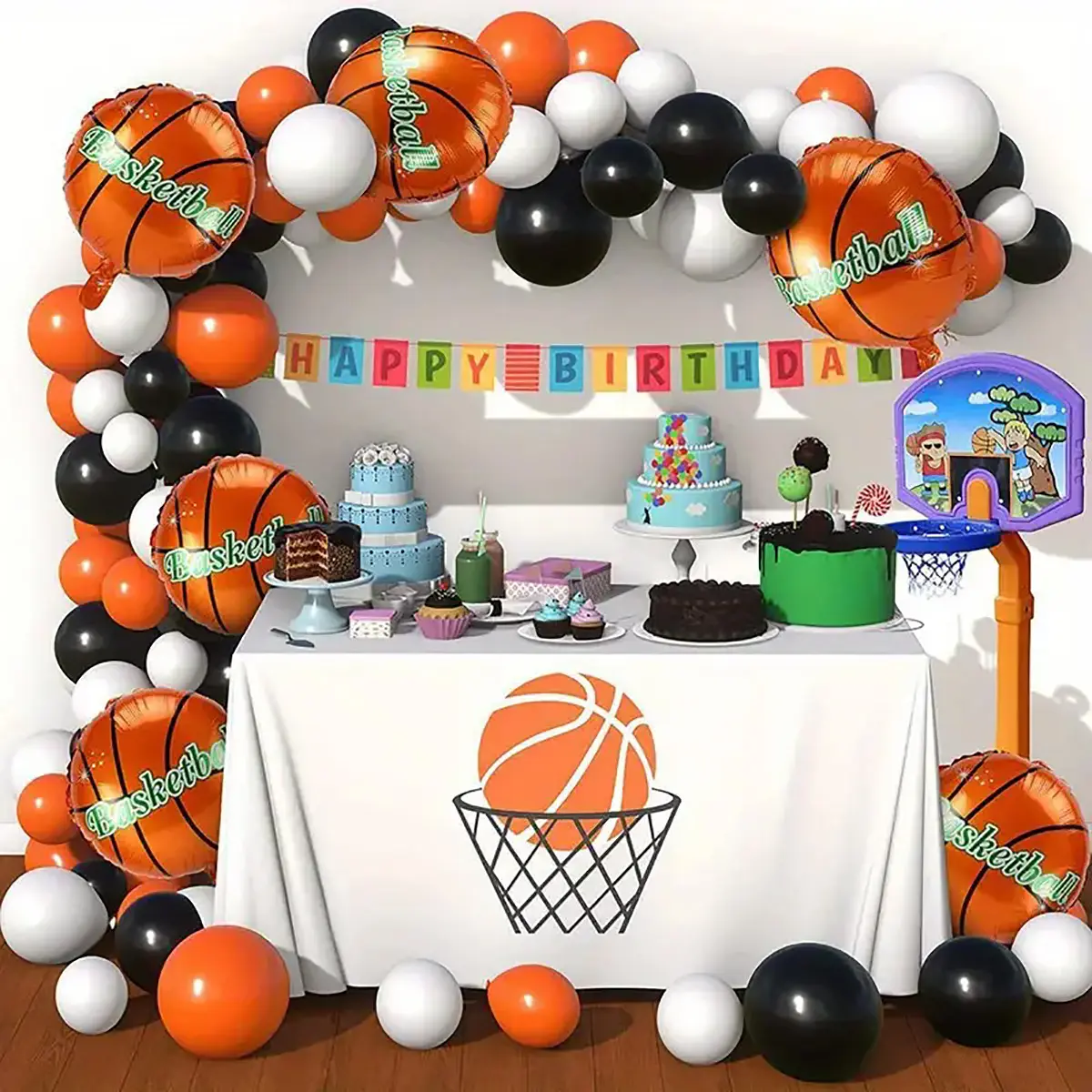 97pcs Basketball Theme Black Orange Latex Balloons Garland Arch Kit, Festive Party Supplies for Birthday Celebrations, Indoor-Outdoor Decor Including Home, Bar & Room Decor
