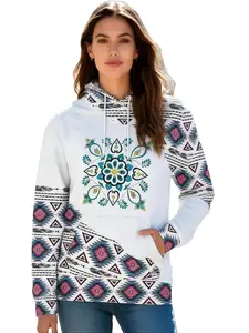 Women‘s Tribal Geometric Print Hoodies - Boho Aztec Long Sleeve Drawstring sweatshirts,Casual Loose Fit Western Style Pullover Top for Fashionable Everyday Outfits