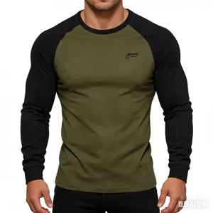 Men's Long Sleeve T Shirt Cotton Color Block Crewneck Casual Basic Layering Tee Streetwear Athletic Fit Everyday Essential Top