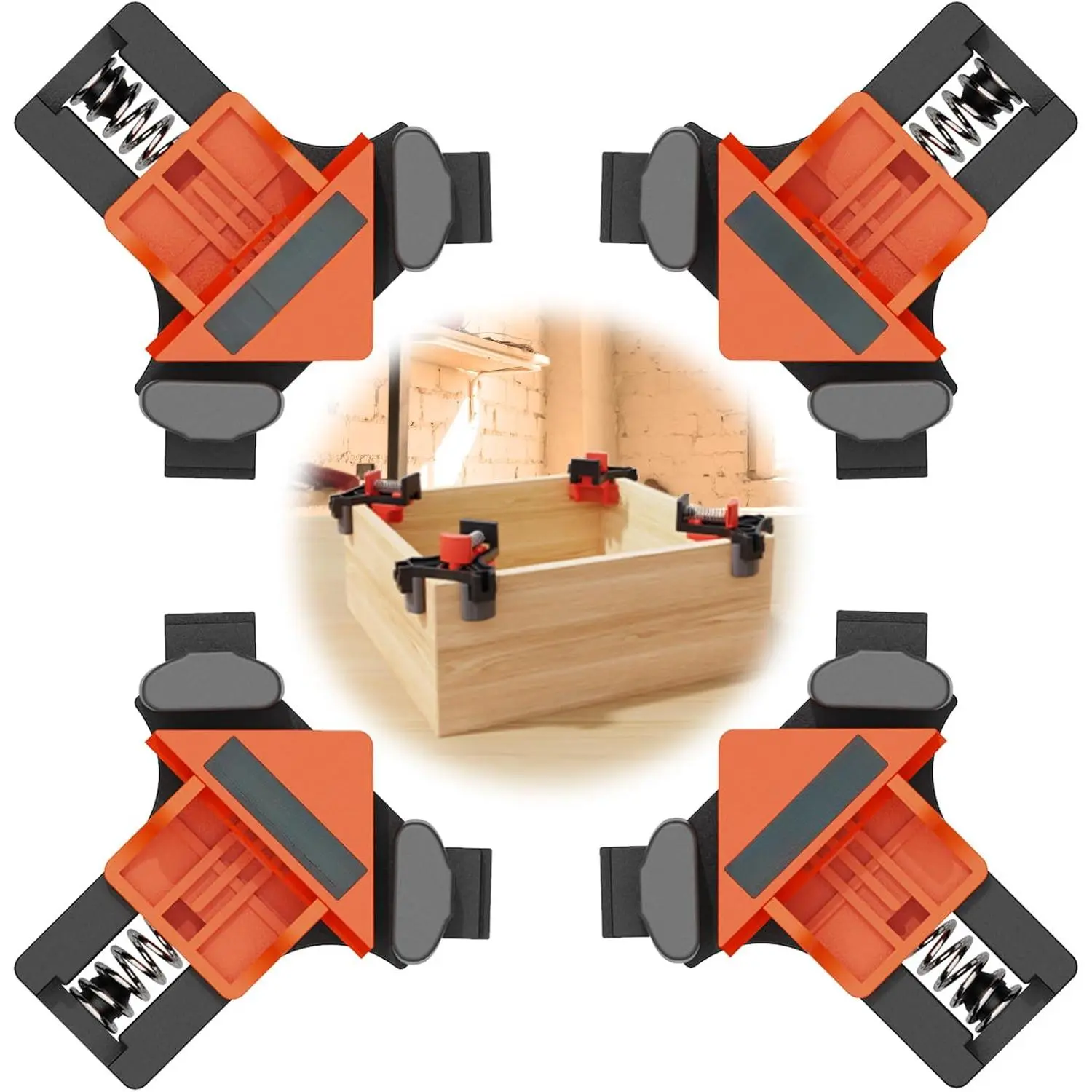 Corner Clamp  Woodworking, 90 Degree Right Angle Clamp, Wood Clamps, 4Pcs Adjustable Spring Loaded Woodworking Clamp, Gifts  Dad, Birthday Gifts  Men, Photo Framing, Orange