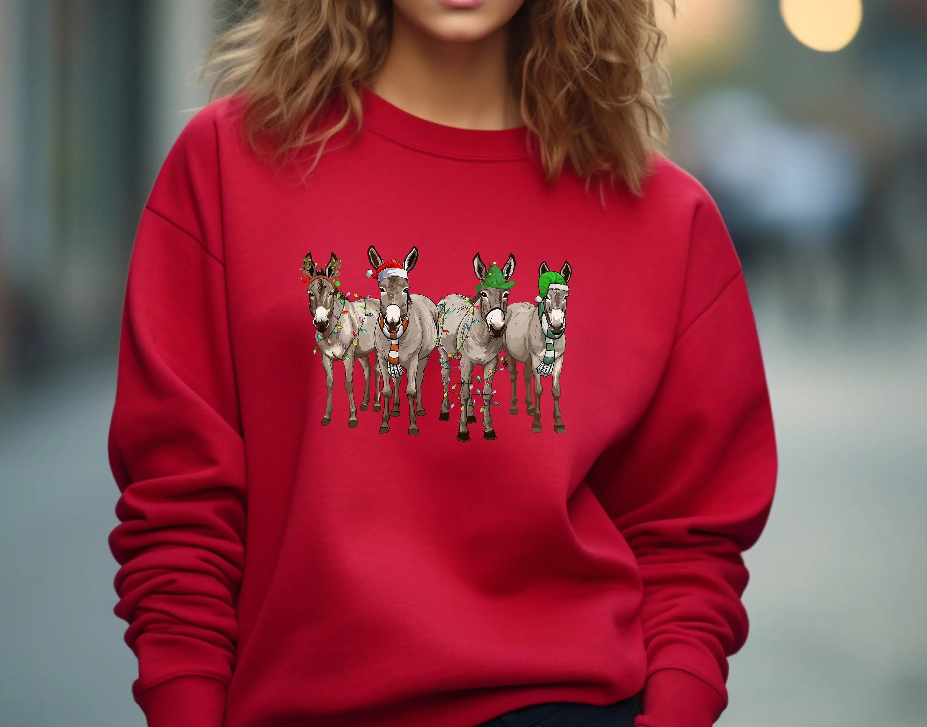 Christmas Donkey Sweatshirt, Farm Christmas Donkey Hoodie,  Lights Donkey Lover Gift,Christmas Season T-Shirt, Casual Comfort