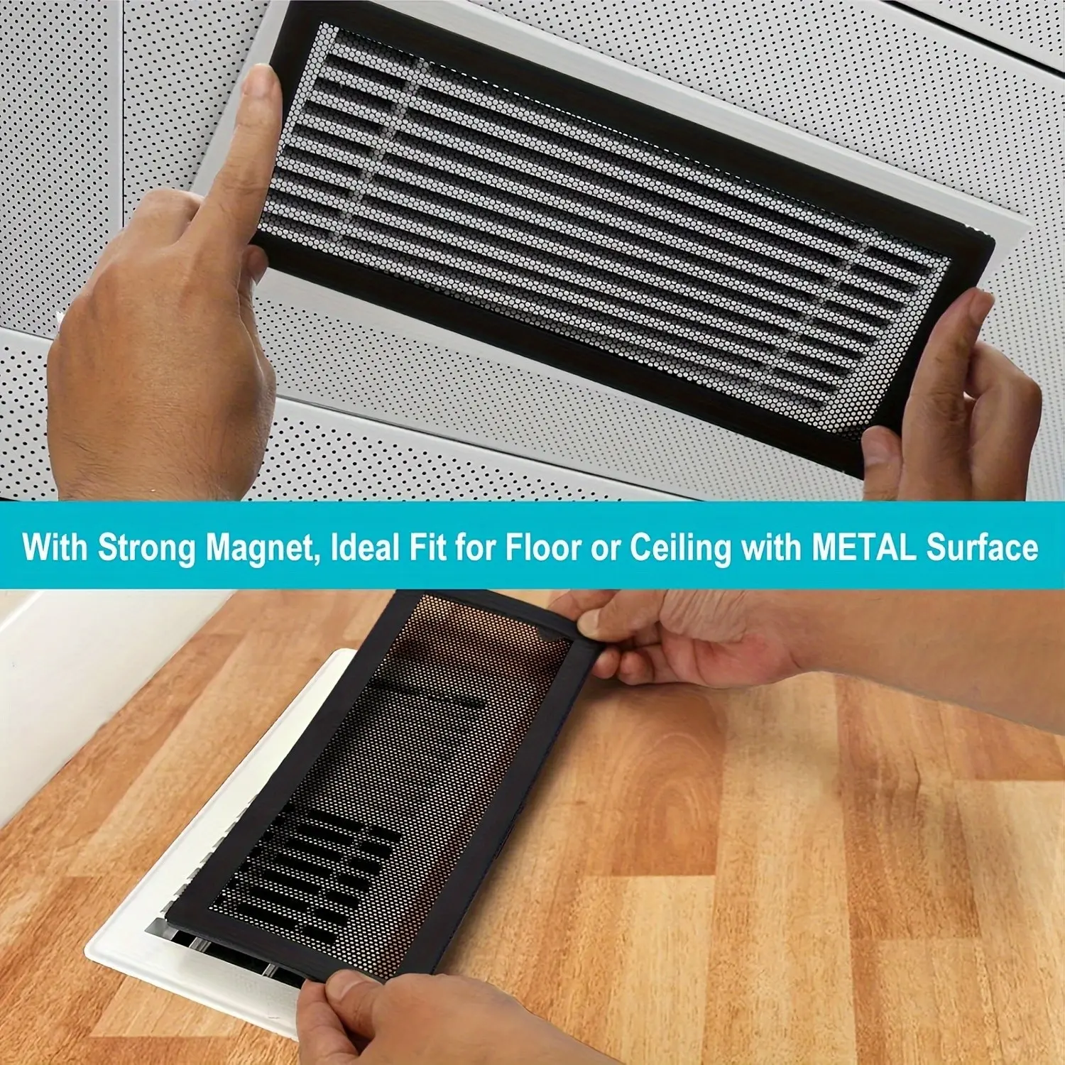 Home Magnetic Vent Cover Set, PVC Grid Ventilation Openings Dustproof Anti-Debris Entry Pest Control, Ceiling and Floor Metal Surface Ventilation Covers, 2 Piece