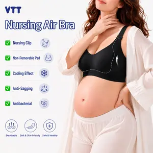 VTT Nursing Air Bra for Breastfeeding - Ultra Comfortable Maternity Bra Bralette Sleep Pregnancy Bra, Non-Removable Antibacterial Pads, Suitable for Nursing and Pregnant Mothers