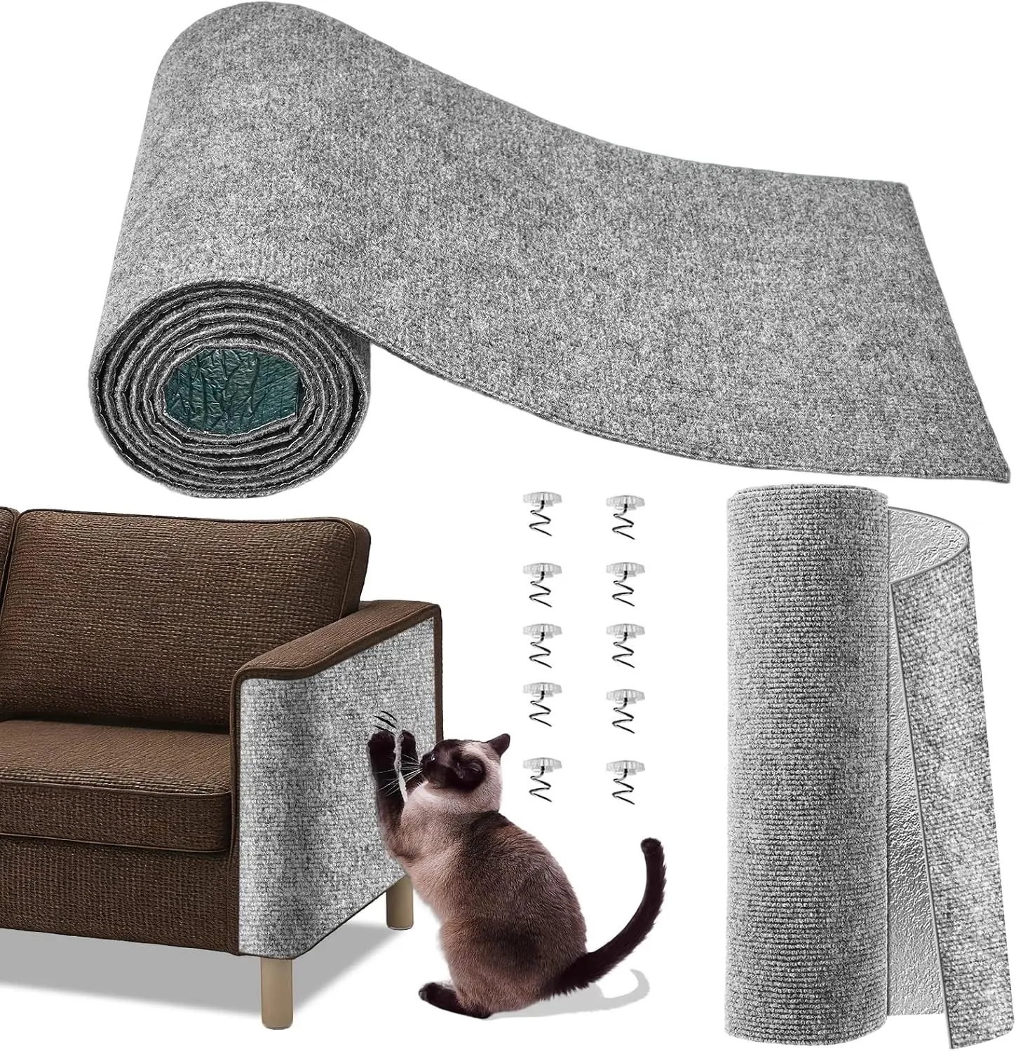 Cat Scratch Couch Furniture Protector Trimmable Self-Adhesive Cats Claws Scratch Pads Sisal DIY Climbing Couch Protector for Scratch Post Cat Tree Replacement Indoor Light Gray 78.7"x15.8"