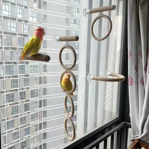 Multifunctional Rope Bird Perch Stand, Suction Cup Installation on Glass, Parrot Air Perch, Swing and U-Shaped Stand, Multi-Purpose Bird Fitness Rack