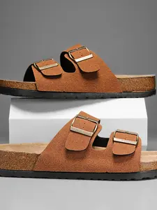 Neutral Style Cork Sole Sandals, Adjustable Buckle, 3 Color Options, Unisex Casual Lazy Flip Flops, Premium Faux Cowhide Suede Upper, Wood, Summer, Women