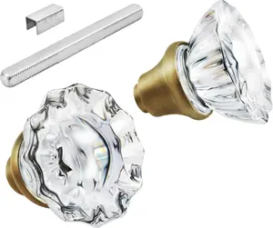 Pack Glass Door Knobs Interior Mortise Lock Replacement Set with Spindle, Vintage Crystal Door Knobs for Replacing Ben Old Antique Lock Sets on Interior Door, Antique Brass Finish