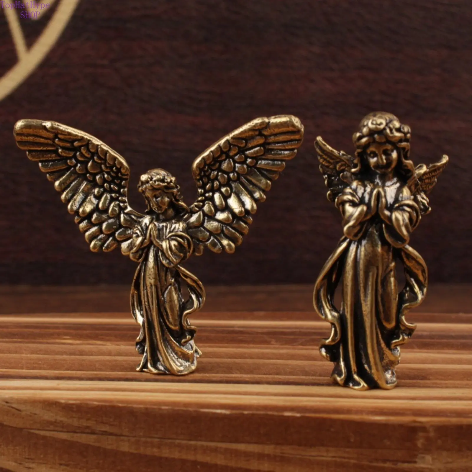 Vintage Brass Little Angel Statues Figurines - Mini Metal Decor Ornaments for Home Office Desk, Room Decor Collectibles, Winged Angel, Mini Size