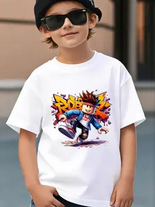 Roblox Theme Fashion Print Boys' T-Shirt, Comfortable Soft Fabric, Perfect Gift for Holidays, Daily Wear Essential for Cool Boys